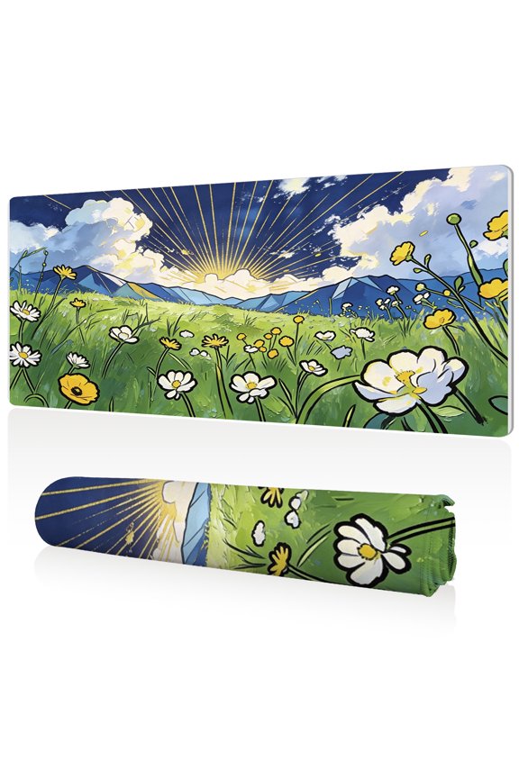 XXL Mouse Pad Sunny Meadow 80x40cm Non Slip Durable Easy Clean Stitched Edges Full Desk Coverage for Gaming Office Use