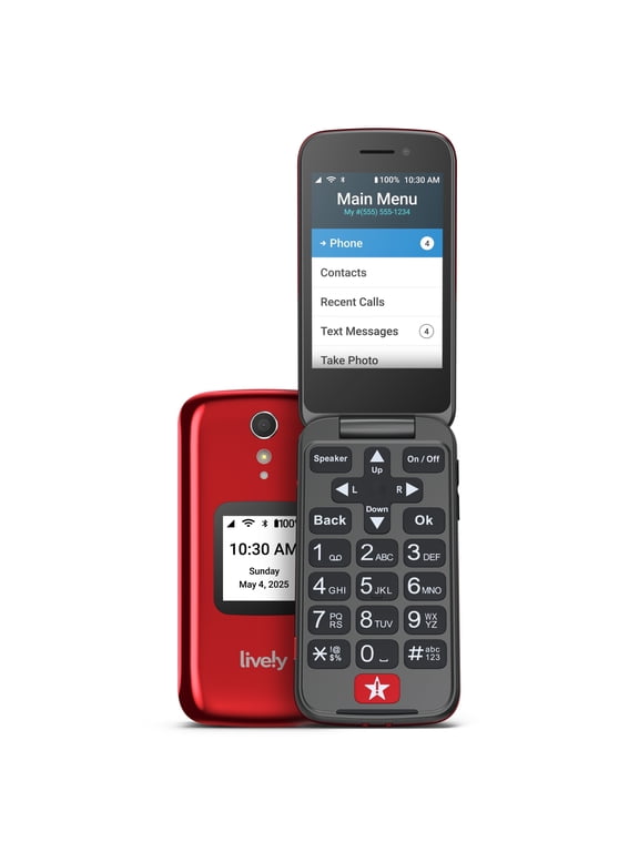 Jitterbug Flip2 - Flip Cell Phone for Seniors - Not Compatible with Other Wireless Carriers - Must Be Activated Phone Plan - No SIM Needed - Flip2 Red
