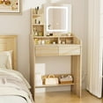 thumbnail image 1 of LIVELYGLOW Makeup Vanity Desk with Lighted Mirror, Vanity Set with 7 Shelves & 2 Drawers for Bedroom - Wooden, 1 of 8