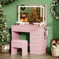 thumbnail image 1 of LIVELYGLOW Smart LED Vanity Desk with Stool, Dimmable Lighted Mirror, Built-in Power Outlets & USB Ports, Spacious Drawer Makeup Table for Bedroom,Pink, 1 of 8
