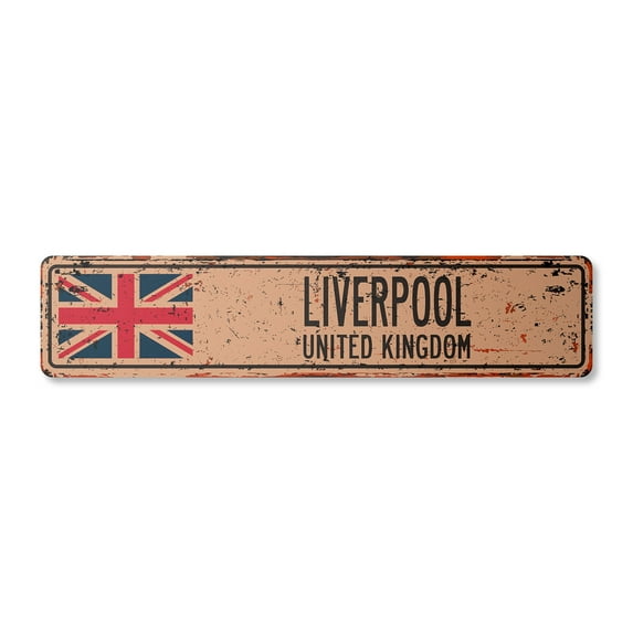 LIVERPOOL UNITED KINGDOM Vintage Plastic Street Sign British Britons Brits flag city gift | Indoor/Outdoor | 30" Wide