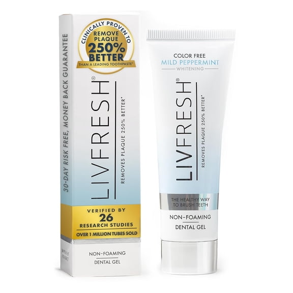 LIVFRESH Dental Gel by Livionex - Clinically Proven to Remove Plaque 250% Better (Color-Free + Mild Peppermint + Non-Foaming)