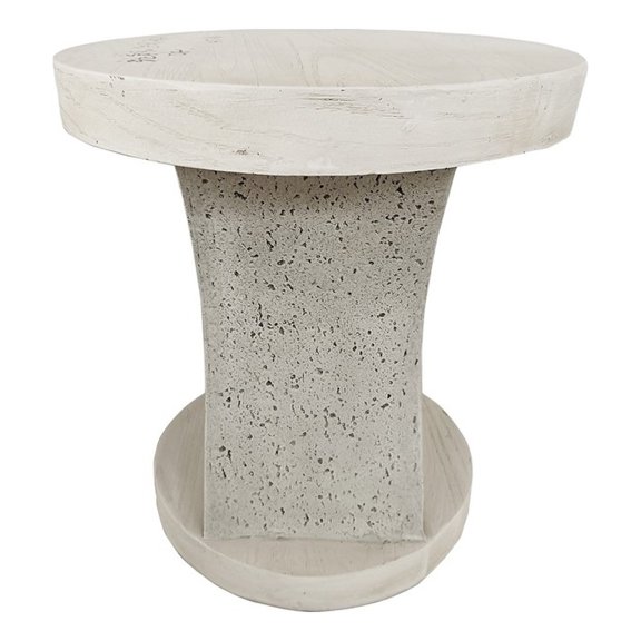 LIVILAND 17.5" Round Pedestal End Table - Ivory Oak Travertine