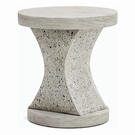 LIVILAND 17.5" Round Pedestal End Table - Ivory Oak Travertine