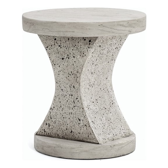 LIVILAND 17.5" Round Pedestal End Table - Ivory Oak Travertine