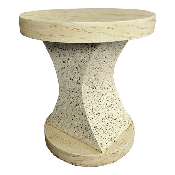 LIVILAND 17.5" Round Pedestal End Table - Sahara Oak Travertine