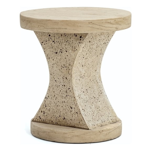 LIVILAND 17.5" Round Pedestal End Table - Sahara Oak Travertine