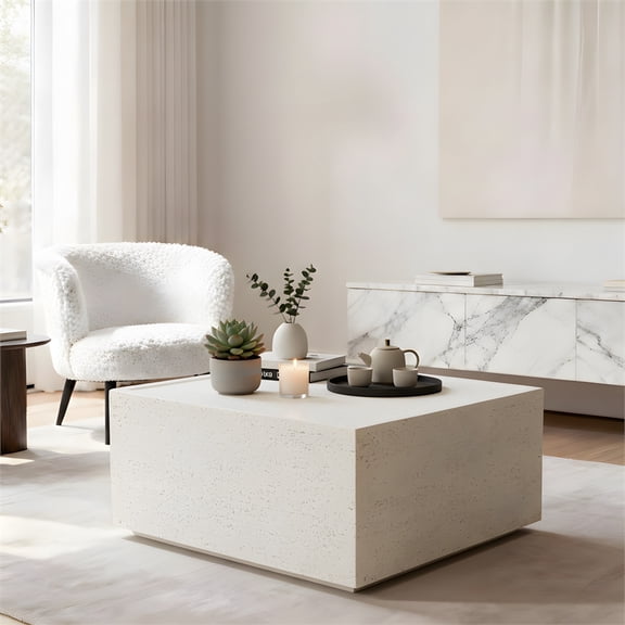 LIVILAND 28" Square Indoor/Outdoor Coffee Table - Ivory Travertine