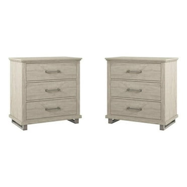 LIVILAND 3-Drawer Nightstand with Elevated Metal Legs - Set of 2 - Beige