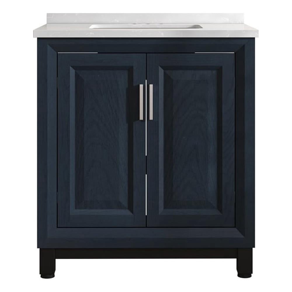 LIVILAND 30" Freestanding Vanity with Marble Top and Storage Cabinet - Navy Blue