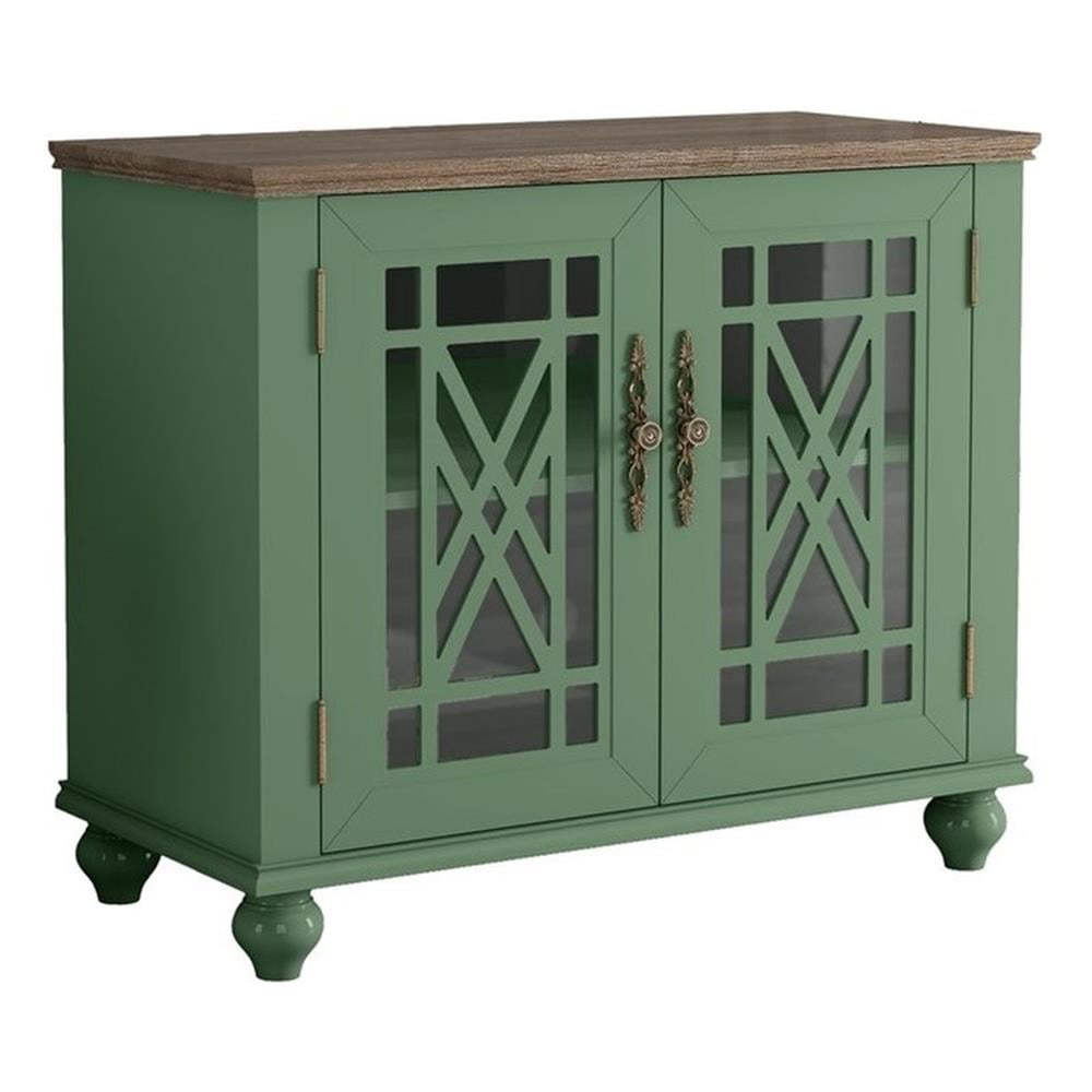 Green Solid Wood and MDF Vintage Style Sideboard Cabinet