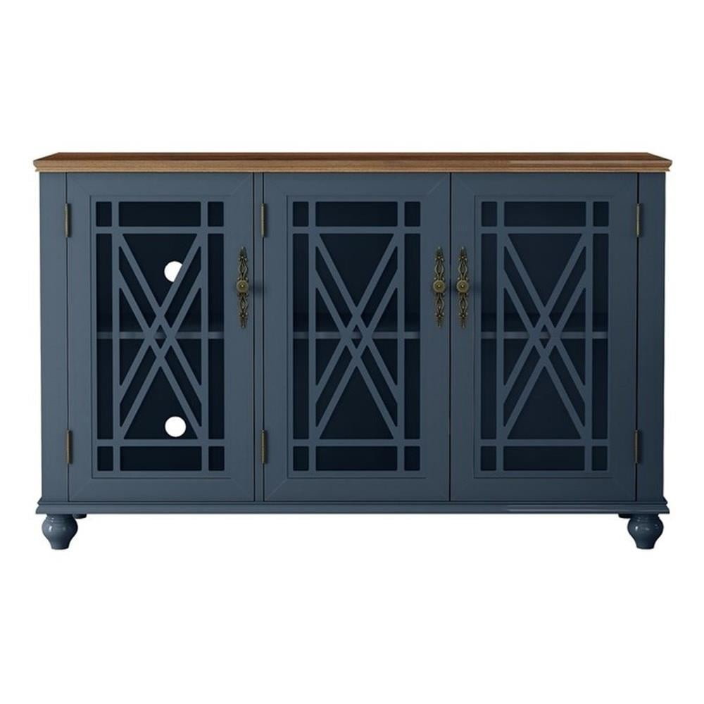Navy Vintage Style Wood Buffet Sideboard Cabinet with Glass Doors