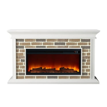 LIVILAND 60" Freestanding Electric Fireplace with Faux Brick Mantle - White
