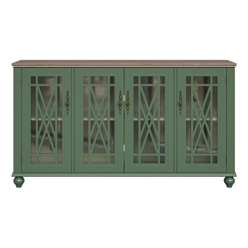 Green 63" Vintage Style Wood Kitchen Buffet Sideboard Cabinet
