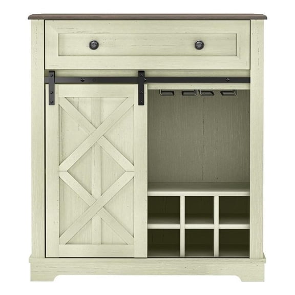 LIVILAND Chic Wine Cabinet with Glass Holder & Wine Rack - Light Moss Green