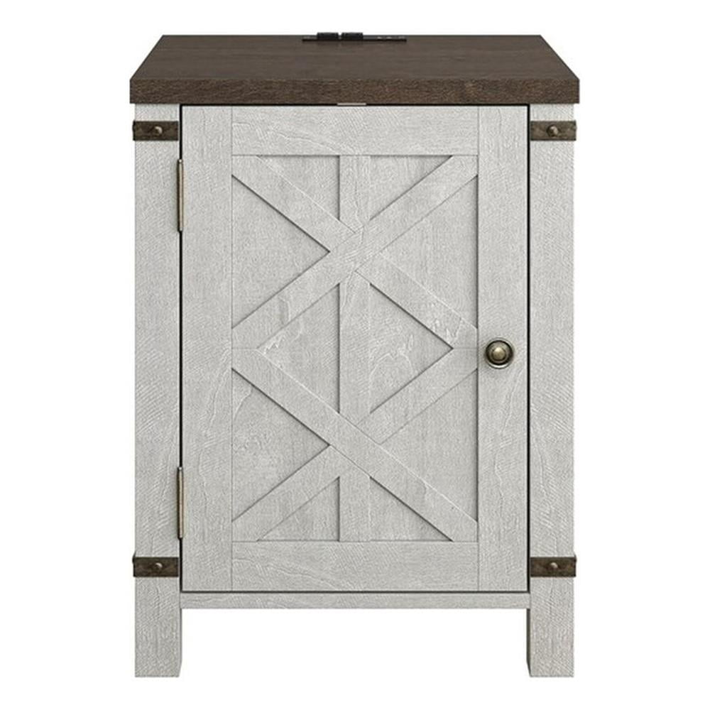 Off-White and Dark Brown MDF End Table with Storage