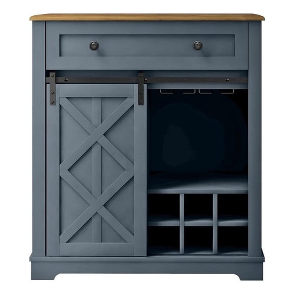 LIVILAND Rustic Chic Wine Cabinet with Glass Holder & Wine Rack - Haze Blue