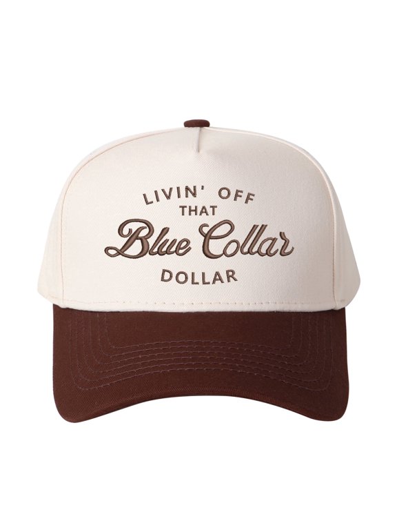 LIVIN' OFF THAT Blue Collar DOLLAR Letter Embroidered Color Block Trucker Hat Unisex Adjustable Cotton Breathable Fashion Cap for Travel Daily Wear