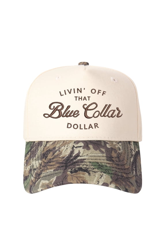 LIVIN' OFF THAT Blue Collar DOLLAR Letter Embroidered Color Block Trucker Hat Unisex Adjustable Cotton Breathable Fashion Cap for Travel Daily Wear