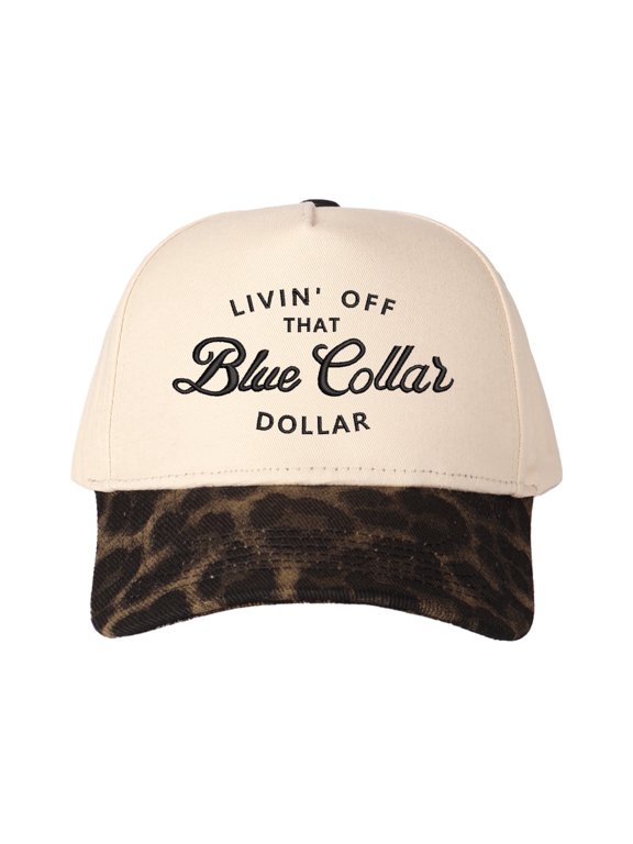 Livin' Off That Blue Collar Dollar Embroidered Color Block Trucker Hat, Unisex Adjustable Breathable Cotton Snapback Cap for Daily Travel Casual Wear
