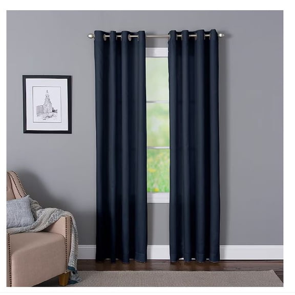 LIVING LOGIC 84-in Navy Light Filtering Grommet Single Curtain Panel
