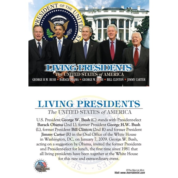 LIVING PRESIDENTS USA 3.5" x 5" Jumbo Card OBAMA BUSH CLINTON CARTER