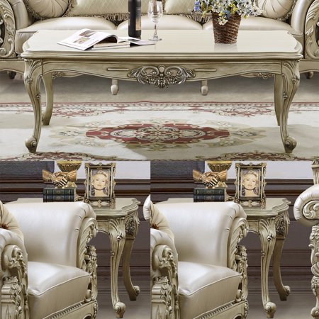 LIVING ROOM WOOD/COMPOSITE 3PC COFFEE TABLE SET | IVORY W/SILVER HIGHLIGHT