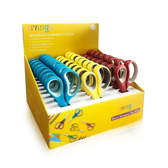LIVINGO 24 Pack Bulk Scissors Blunt Tip Blade, 5 inches, Blue, Yellow, Red