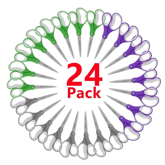 LIVINGO 24 Pack Office Scissors, Multipurpose 8” Sharp Shears Bulk for Adult Home Purple Green Gray