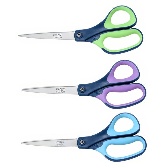 LIVINGO 3-Piece Office & Craft Scissors Set  Stainless Steel, Ergonomic Handles