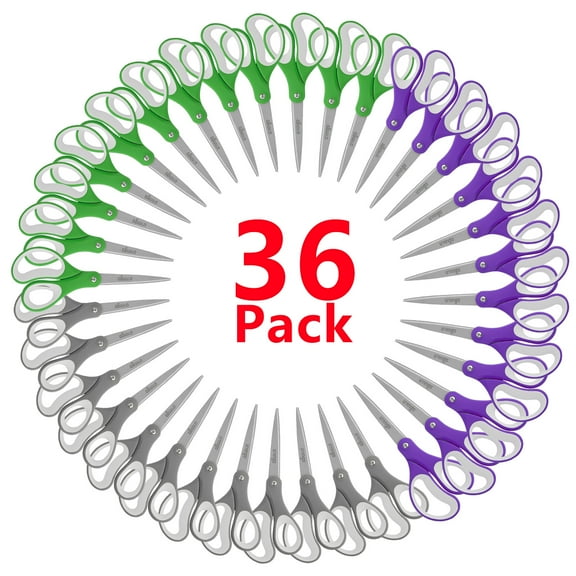 LIVINGO 36 Pack Office Scissors, 8” Sharp Bulk Scissors All Purpose Crafting Purple Green Gray