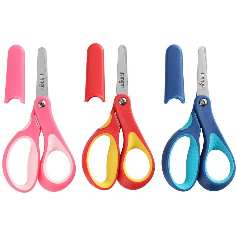 LIVINGO 5 Small School Student Blunt Kids Craft Scissors, Sharp Stainless  Steel Blades Safety Comfort Grip for Children Cutting Paper, Assorted  Color, 3 Pack Pink/Red/Blue 
