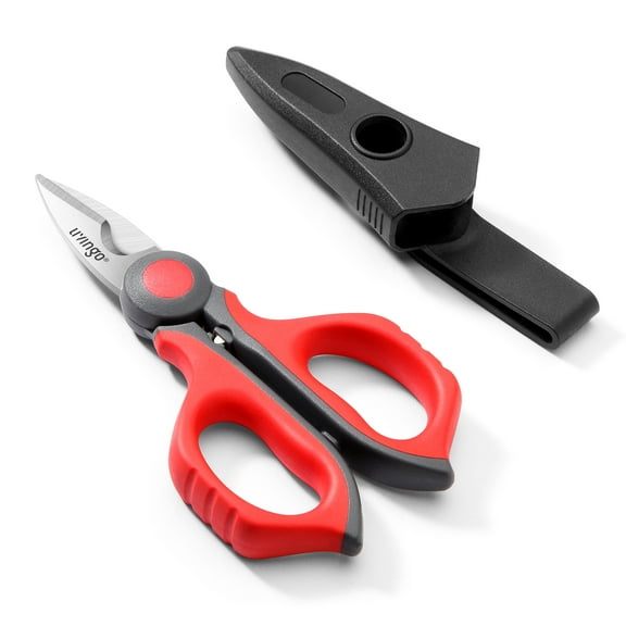 LIVINGO 6" Professional Electrician Scissors with Belt Clip for Cutting Wire, Red