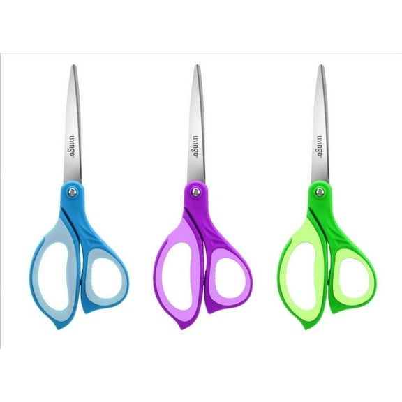 LIVINGO 7 in Scissors, Stainless Steel, Pointed Tip, Multicolor, 3 Count, 1 Pack