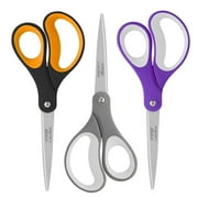 LIVINGO 8" Office Scissors Sharp Blades Titanium Office Home Crafts Cutting Paper, 3 Pack, Assorted
