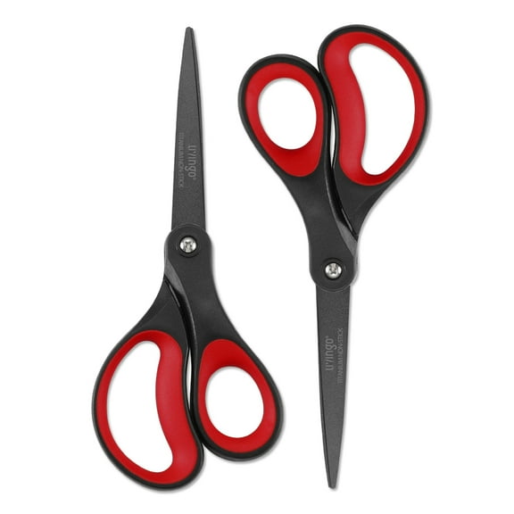 LIVINGO 8" Titanium Non-Stick Scissors, All Purpose for Office, 2 Pack Red Black