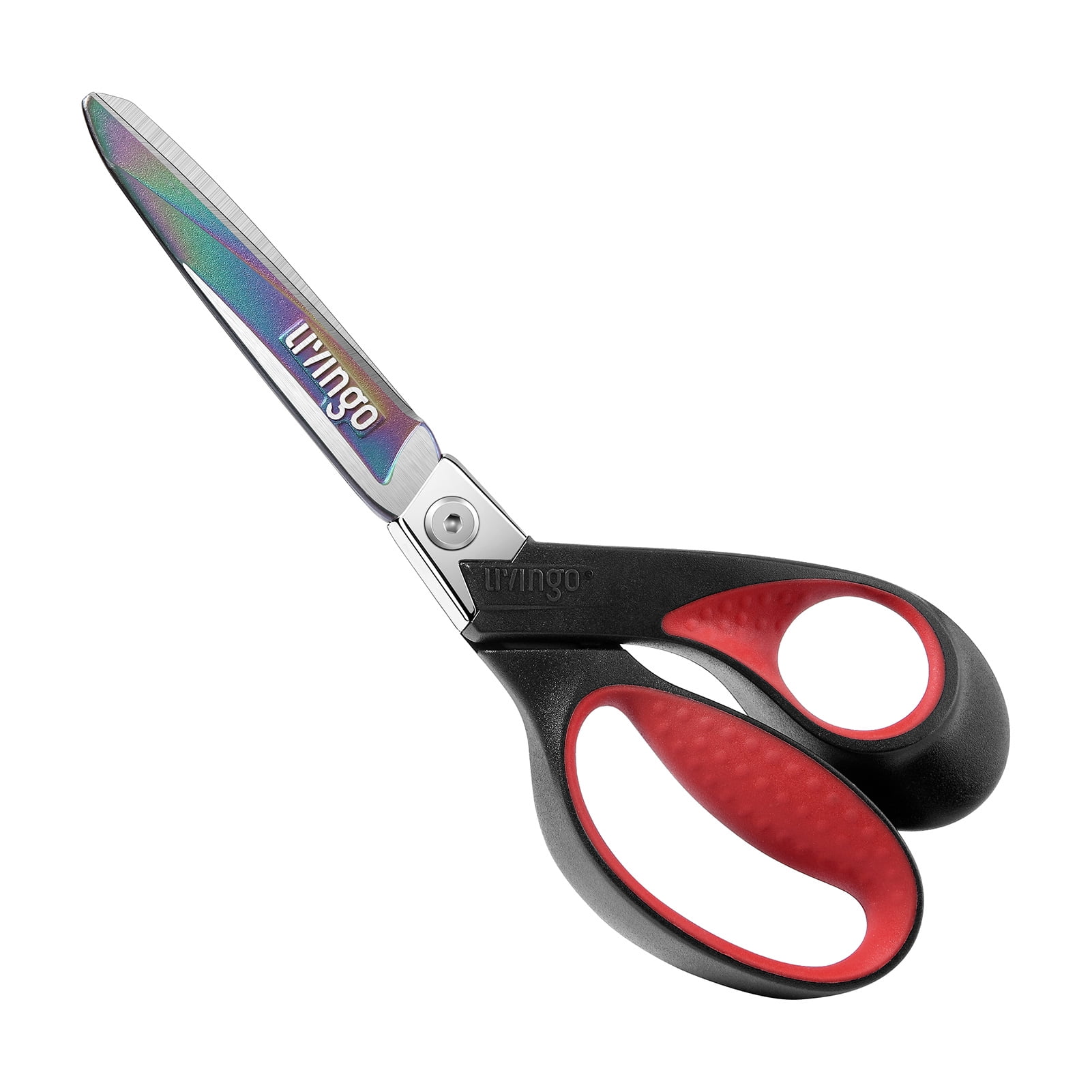LIVINGO 9 Scissors All Purpose Heavy Duty Sharp Industrial Multipurpose Shears for Cutting Fabric Leather Felt, Titanium Coated Hot Forged Steel, Red Black