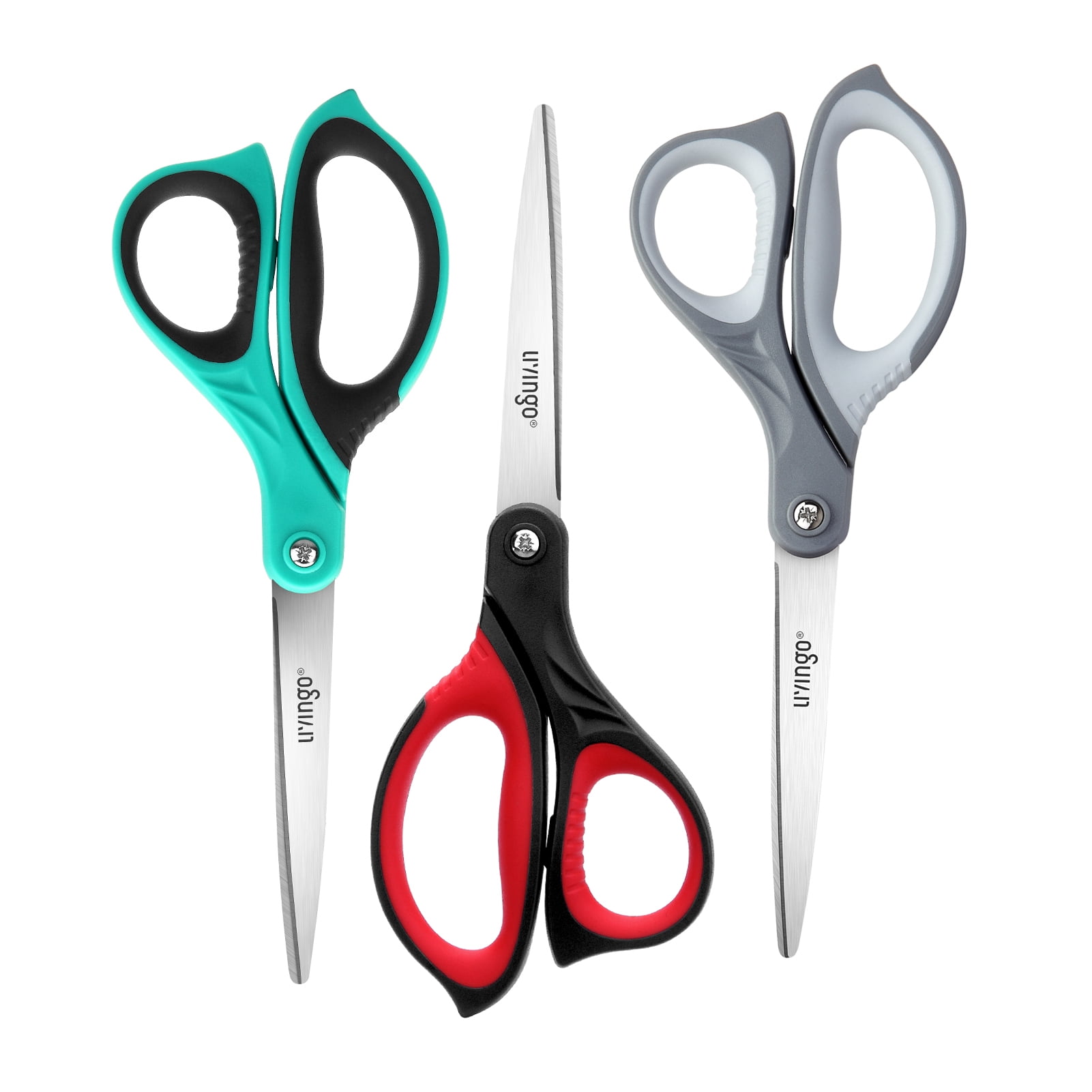 LIVINGO Scissors All Purpose, 8.5” 3 Pack Sharp Shears for Office School  Home Cutting Red Gray Blue 