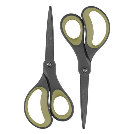 LIVINGO Titanium All Purpose Scissors, 8 Inch, Green & Gray, 2 Count, 2 Pack