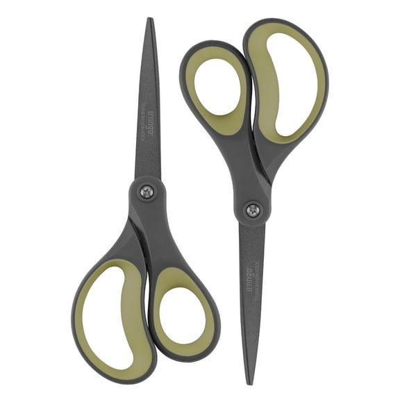 LIVINGO Titanium All Purpose Scissors, 8 Inch, Green & Gray, 2 Count, 2 Pack