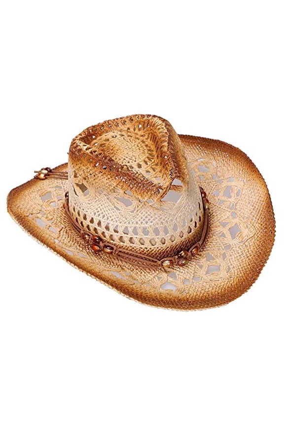 LIVINGSTON MEN & WOMEN'S WOVEN STRAW COWBOY HAT W/HAT BAND - SIZE: OS