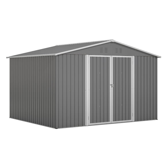 LIVIVOX 10X8 FT Outdoor Tool Storage Shed with Metal Foundation & Lockable Doors, All Weather Metal Sheds for Garden, Patio, Backyard, Lawn, Gray