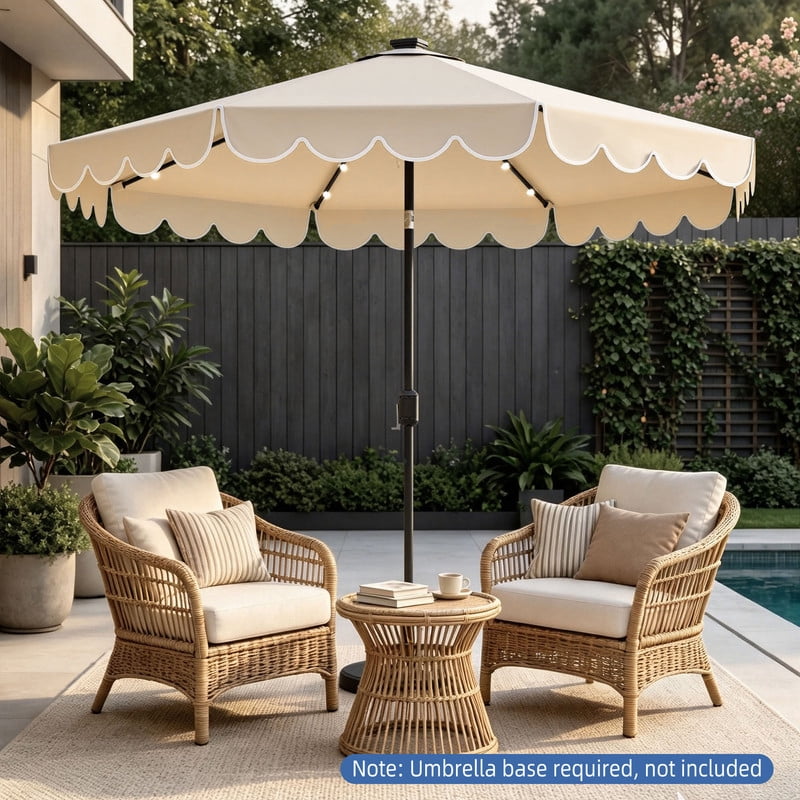 LIVIZA 10 Ft Solar Patio Umbrella with 24 LED Light, Outdoor Umbrella with 8 Reinforced Ribs for Garden, Backyard, Pool,Beige
