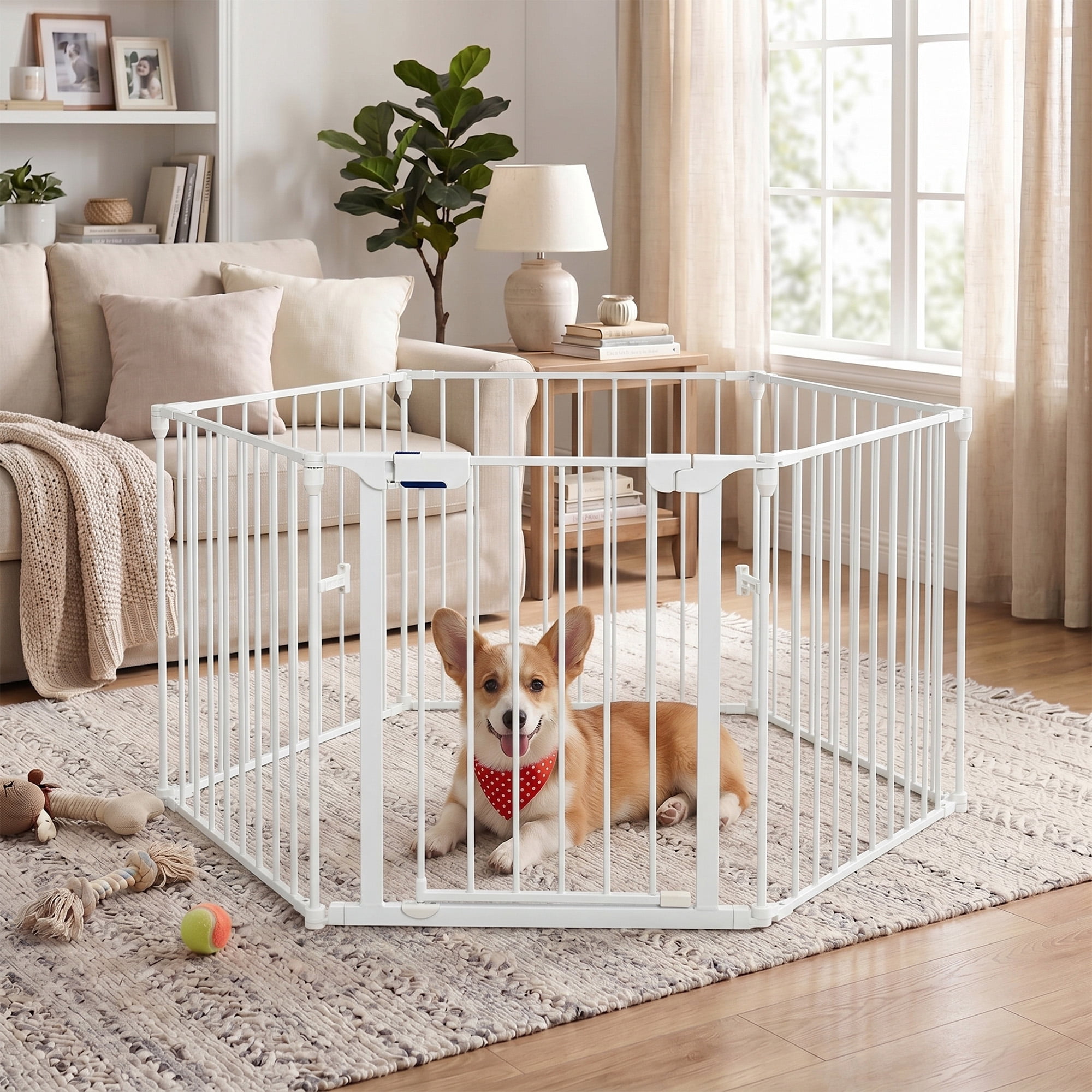 LIVIZA 115 Inch Pet Gates, Fireplace Fence Safety Fence Hearth Gate BBQ Metal Fire Gate Pet, White