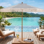 LIVIZA 7 FT Patio Umbrella with Fringe Sun-Protective, Outdoor Market Umbrella with Boho Tassel,Blue