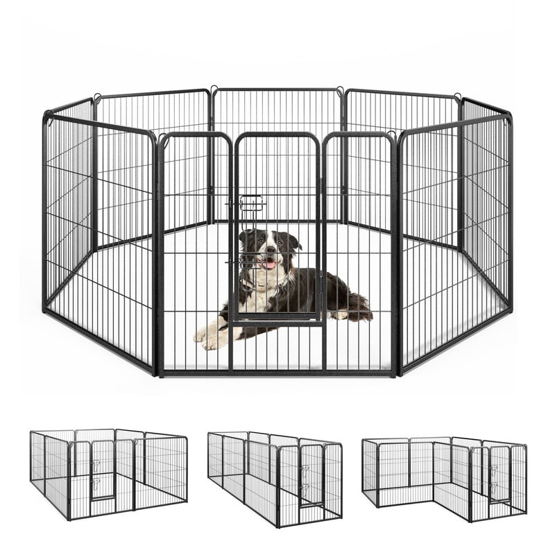 LIVIZA 8 Metal Panel Pet Gates, Dog Playpen, Portable Wire Play Pen for Pets, 32" Height Pet Fence Indoor Outdoor, Black