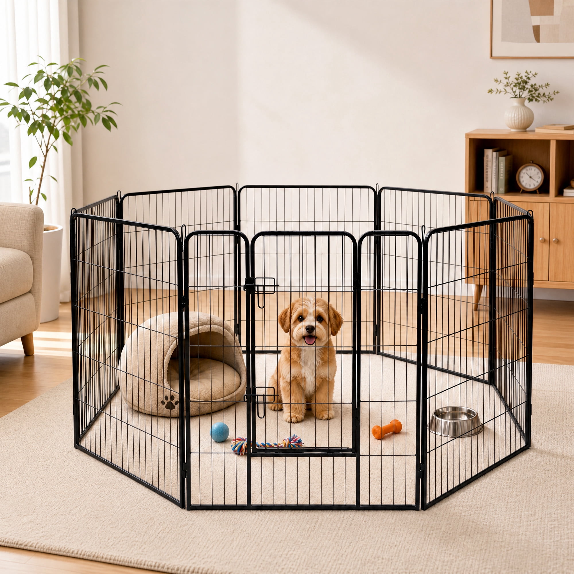 LIVIZA 8 Metal Panel Pet Gates, Dog Playpen, Portable Wire Play Pen for Pets, 40" Tall Fireplace Fence Playard, Black