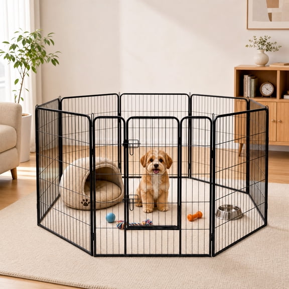 LIVIZA 8 Metal Panel Pet Gates, Dog Playpen, Portable Wire Play Pen for Pets, 40" Tall Fireplace Fence Playard, Black