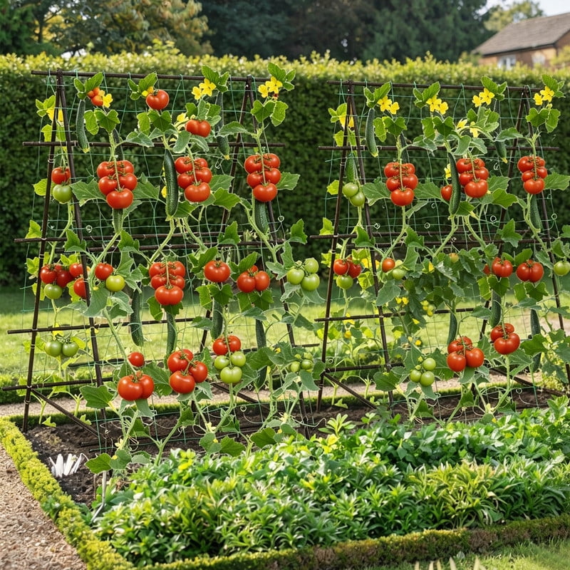 LIVIZA Cucumber Trellis for Climbing Plants with Netting, A-Frame Trellis Tall for Raised Bed Garden Trellis for Vegetables