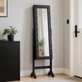 thumbnail image 1 of LIVIZA Full-Length Mirror Jewelry Cabinet with LED Light, Standing Jewelry Armoire Organizer with Makeup Storage,Black, 1 of 8